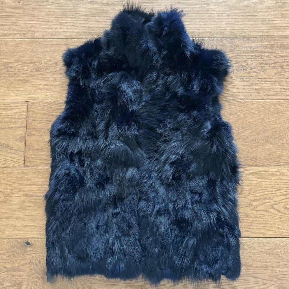 Adrienne Landau Rabbit & Fox Fur Dyed Vest - Midnight Blue - Size S - Like New - Picture 2 of 12